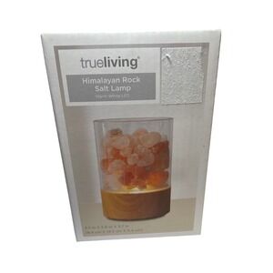 True Living Himalayan Rock Salt Lamp NIB Pink Wood Base Warm White LED Cordless